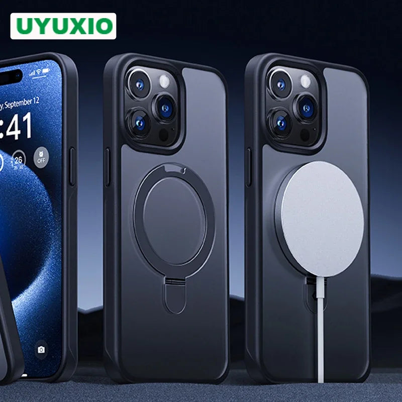 Magnetic Ring Kickstand Matte Case for iPhone 15 Pro & iPhone 15 Pro Max