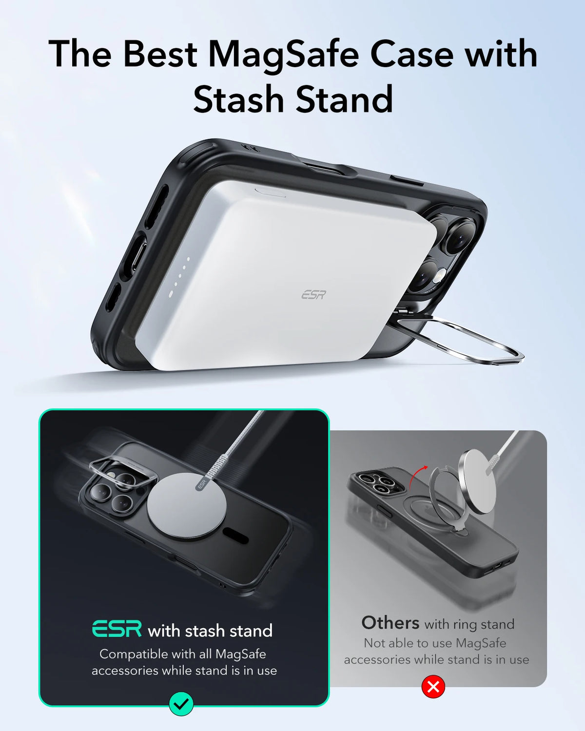 ESR MagSafe Military-Grade Kickstand Case for iPhone 15 Pro & iPhone 15 Pro Max