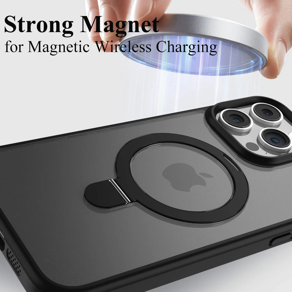 Magnetic Ring Stand Translucent Case with Screen Protector for iPhone 15 Pro & iPhone 15 Pro Max