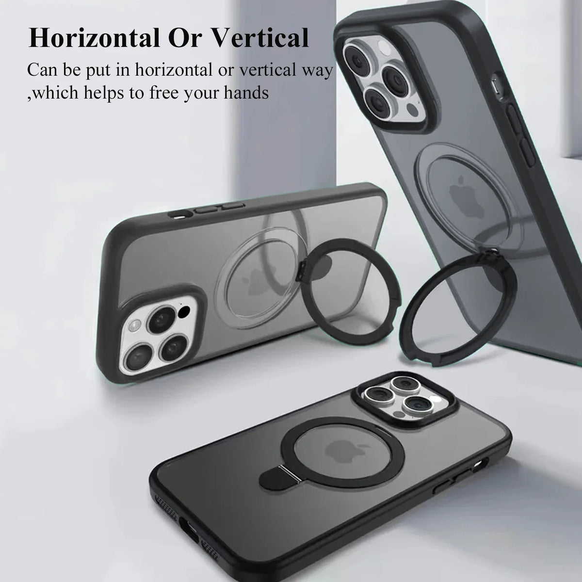 Magnetic Ring Stand Translucent Case with Screen Protector for iPhone 15 Pro & iPhone 15 Pro Max
