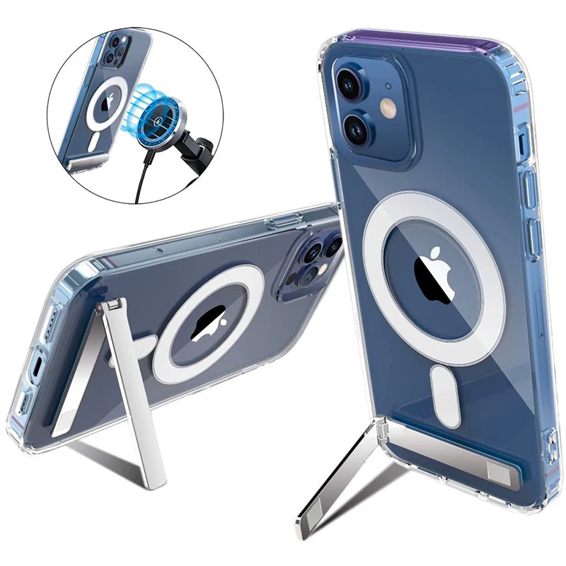 Clear Magnetic Kickstand Case for iPhone 15 Pro & iPhone 15 Pro Max