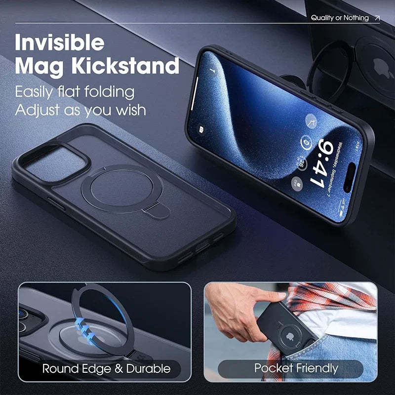Ultra Slim Magnetic Ring Stand Matte Case for iPhone 15 Pro & iPhone 15 Pro Max