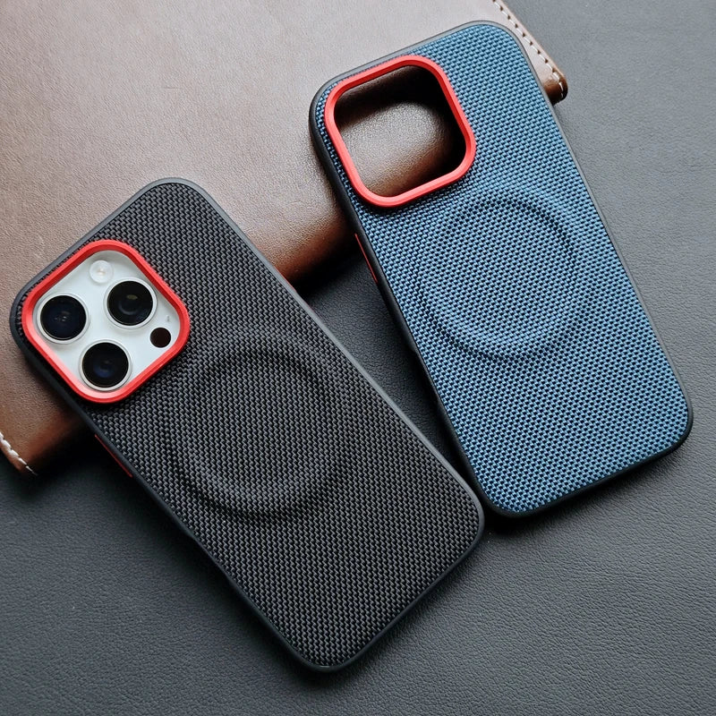 Luxury Magnetic Nylon Woven Leather Case for iPhone 15 Pro & iPhone 15 Pro Max