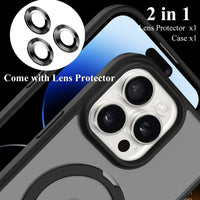 Magnetic Ring Stand Translucent Case with Screen Protector for iPhone 15 Pro & iPhone 15 Pro Max