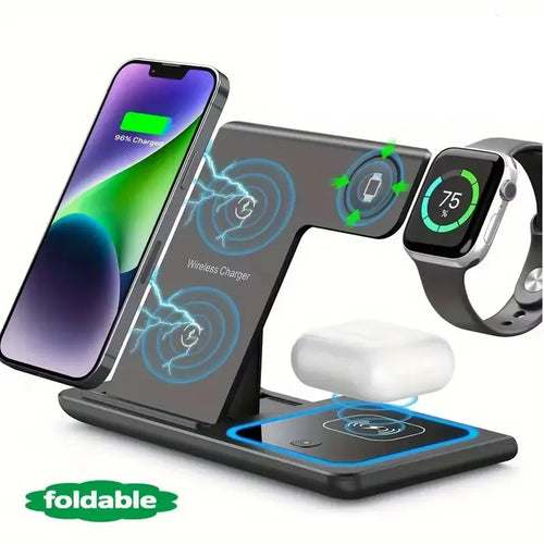 3-in-1 Foldable Wireless Charging Station for iPhone, Apple Watch & AirPods