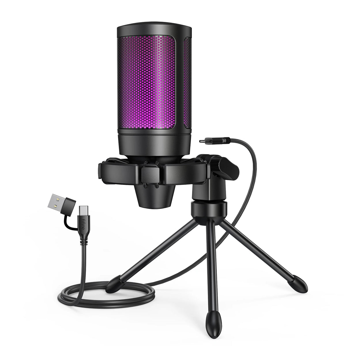 AmpliGame USB RGB Gaming Condenser Microphone with Quick Mute & Tripod
