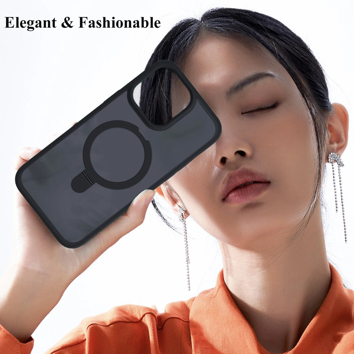 Magnetic Ring Stand Translucent Case with Screen Protector for iPhone 15 Pro & iPhone 15 Pro Max