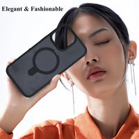 Magnetic Ring Stand Translucent Case with Screen Protector for iPhone 15 Pro & iPhone 15 Pro Max