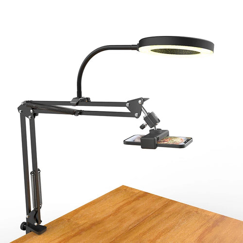 Overhead Phone Tripod with Ring Light – Desktop Recording Stand