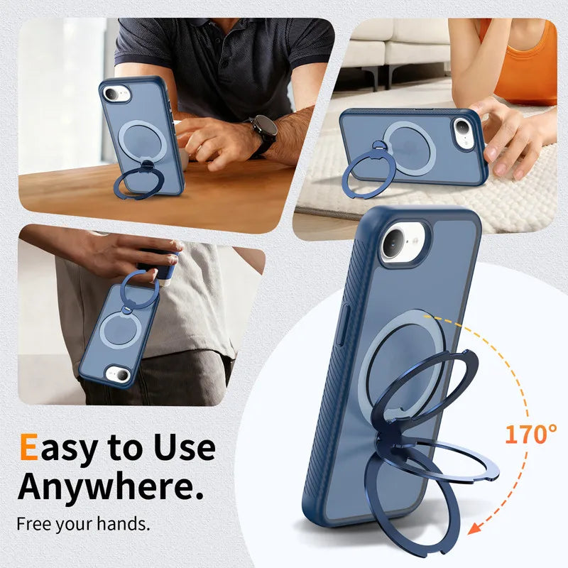 ELVEV Magnetic Matte Translucent Case with Rotating Stand for iPhone 16e