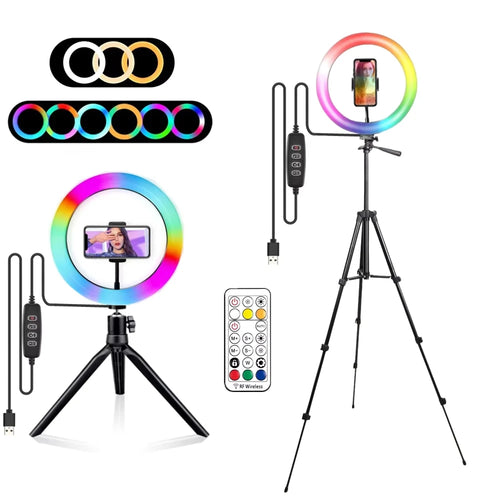 RGB LED Ring Light with Remote – Dimmable Selfie & Video Lighting