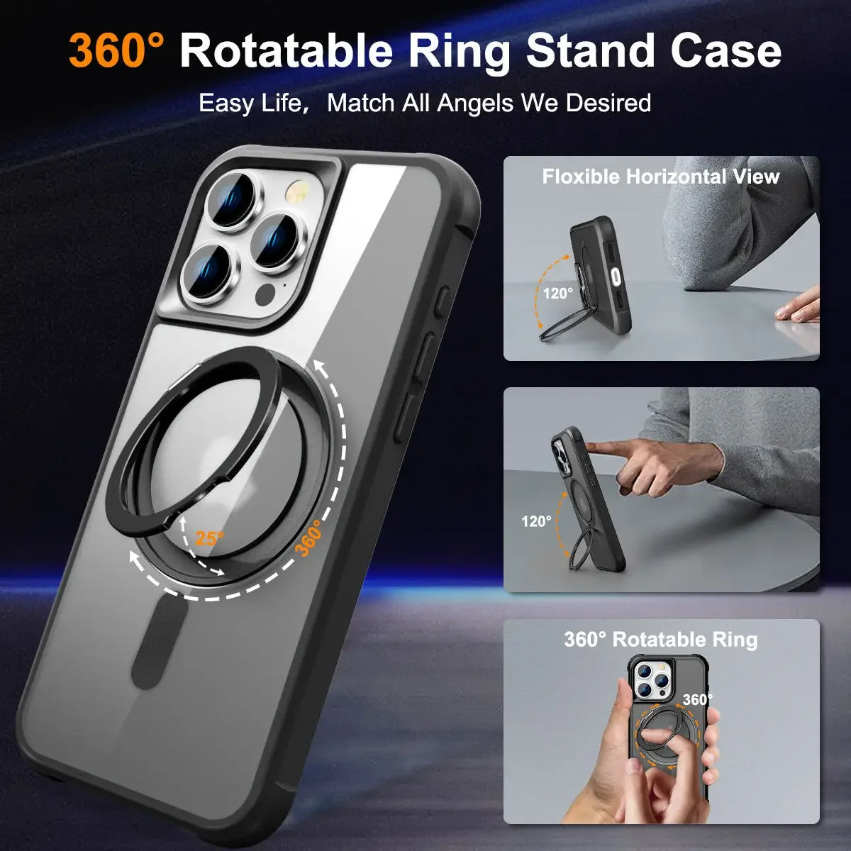 360° Rotatable Magnetic Ring Case for iPhone 16 Pro & iPhone 16 Pro Max